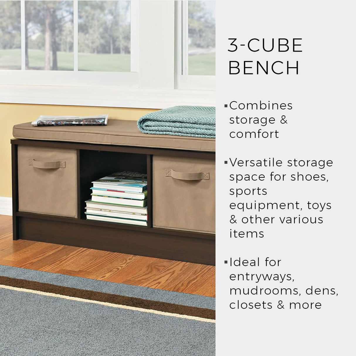 ClosetMaid 1570 Cubeicals 3-Cube Storage Bench, 14.01"D x 35.27"W x 18.5"H, Espresso ClosetMaid