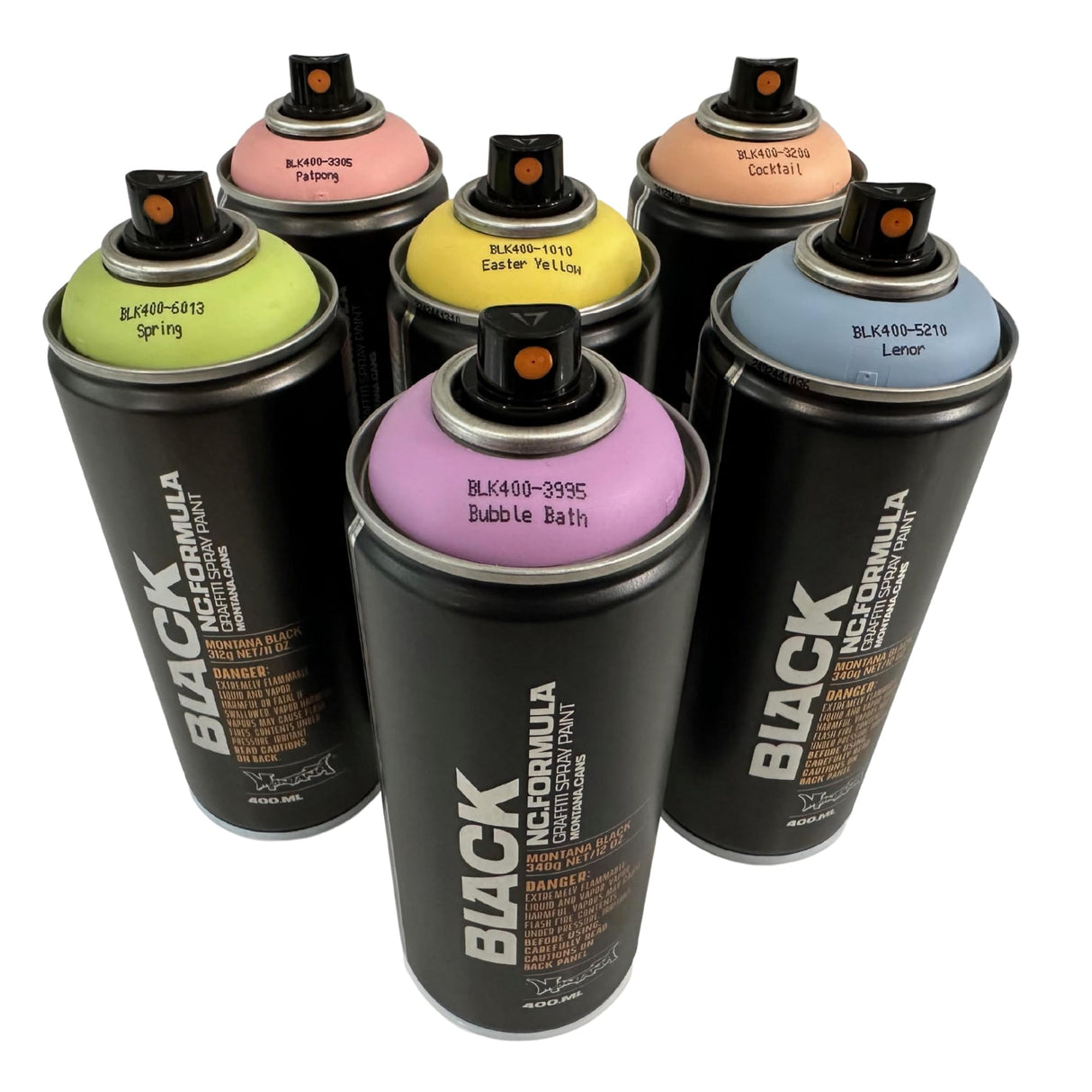 Montana BLACK Spray Paint Set – 6 Pastel Colors Bundle – 400ml Cans – Matte Finish, Fast-Drying, High-Pressure for Precision Graffiti, Street Art & DIY Projects WoodArtSupply