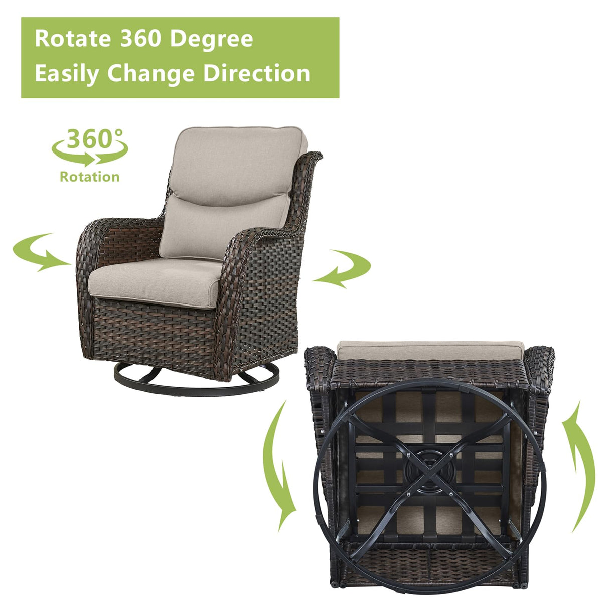 Rilyson Wicker Patio Furniture Set - 5 Piece Rattan Outdoor Sectional Conversation Sets with 2 Swivel Rocking Chairs,2 Ottomans and 1 Side Table for Porch Deck Garden(Brown/Beige/Smile) Rilyson