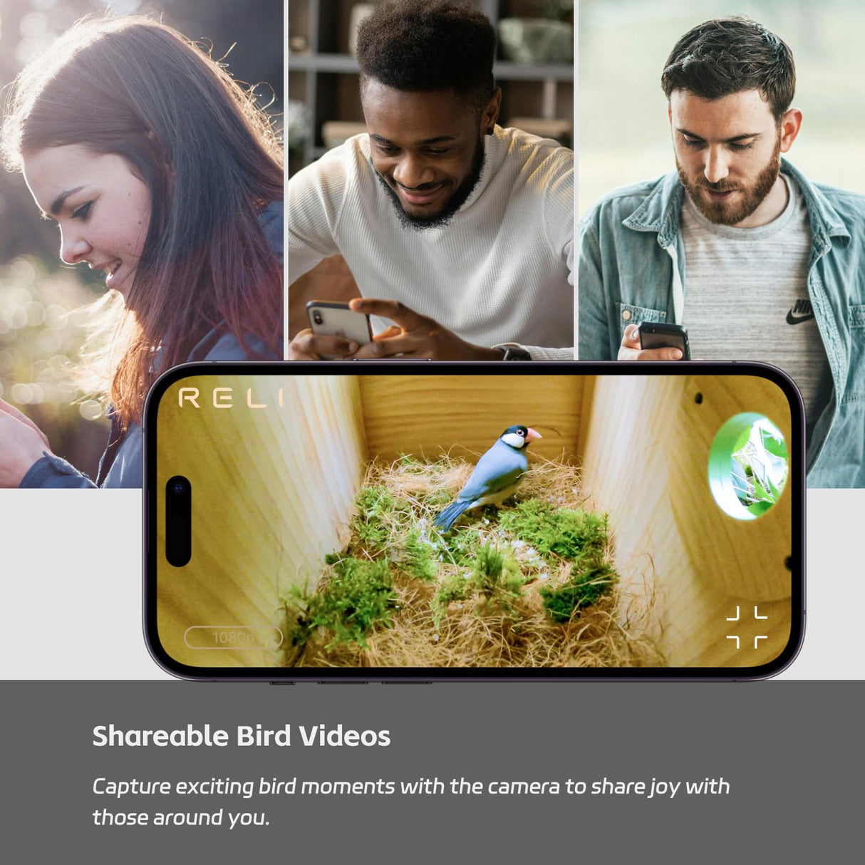 RELI Birddy® Original Smart Birdhouse with Camera, Solar Powered Cam Bird Nest with AI Recognition, Time-lapse Photography, WiFi Outdoor Nesting Box for Birds, Ideal Gift for Bird Lover Watching Birds RELI