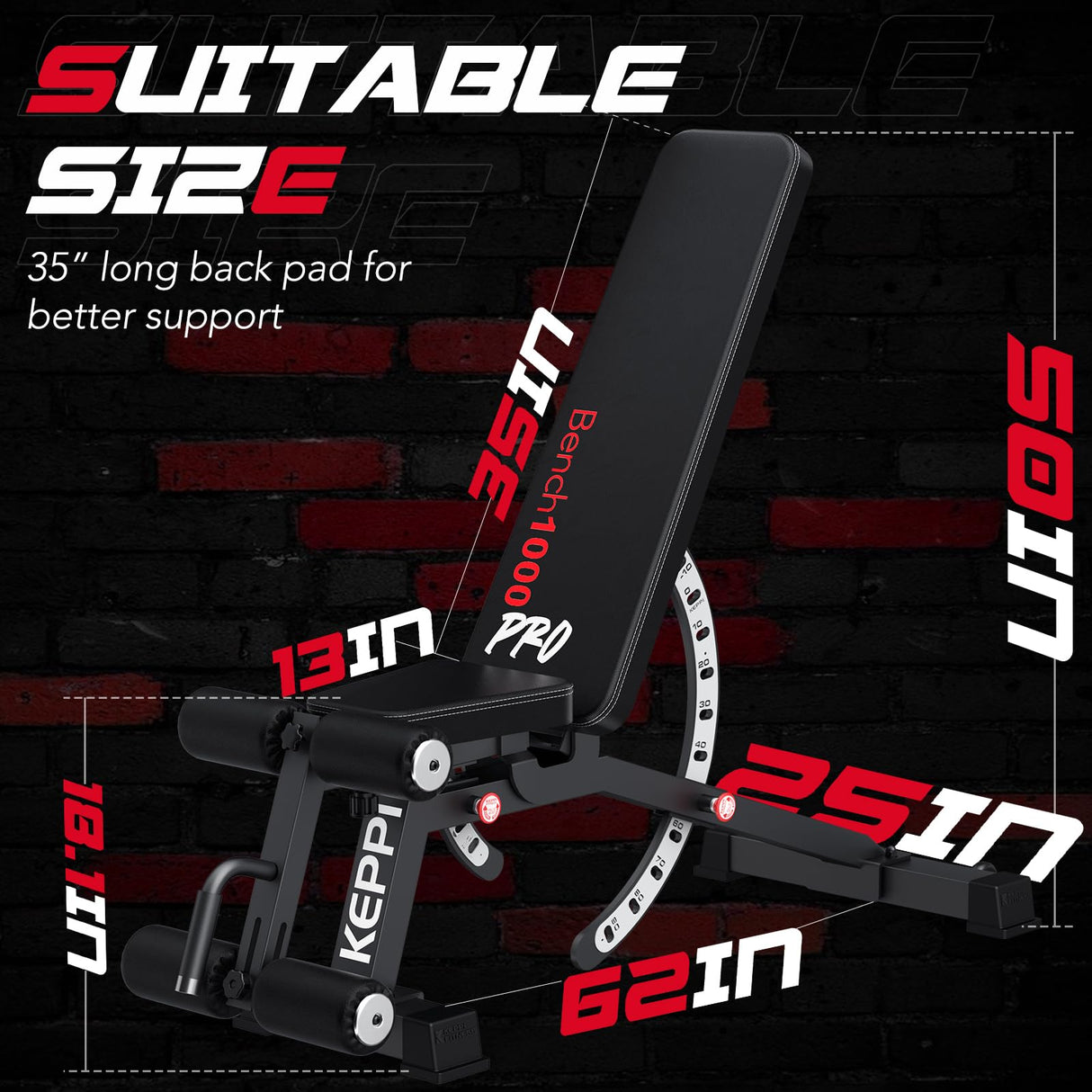 Keppi 1200LB Weight Bench, Heavy Duty Bench1000 PRO Adjustable Workout Bench Press Set for Home Gym Strength Training, Removable Foot Catch for Incline Flat Decline Sit Up Bench for Full Body Fitness Keppi