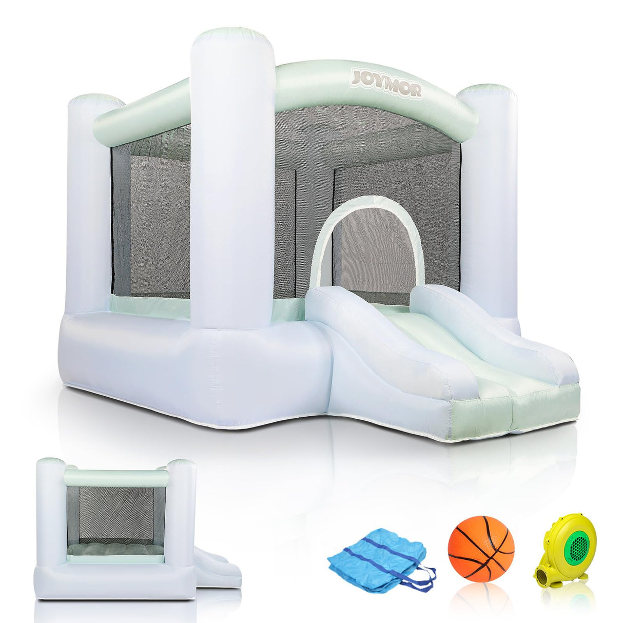JOYMOR Grandient Style 3-in-1 Bounce House for Kids 3-6 w/Basketball Hoop, Slide, Kids 30s Blow Up Small Bounce House with Blower for Toddlers Indoor Outdoor Party JOYMOR