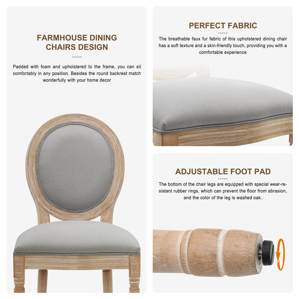 Furnimart French Country Vintage Dining Chairs Set of 6 Farmhouse Dining Chairs with Round Back and Solid Wood Legs, Oval Side Chairs for Kitchen Dining Room Living Room Furnimart