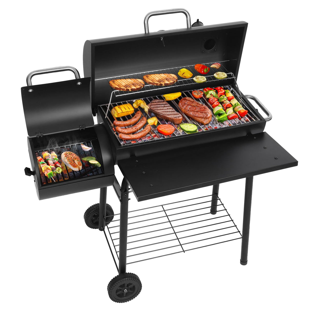 Realcook Charcoal Grills with Offest Smokers: Spacious Barrel Charcoal BBQ Grill | Barbecue Smoker Grill Combo for Outdoor Backyard Patio Camping Picnic and Party Realcook