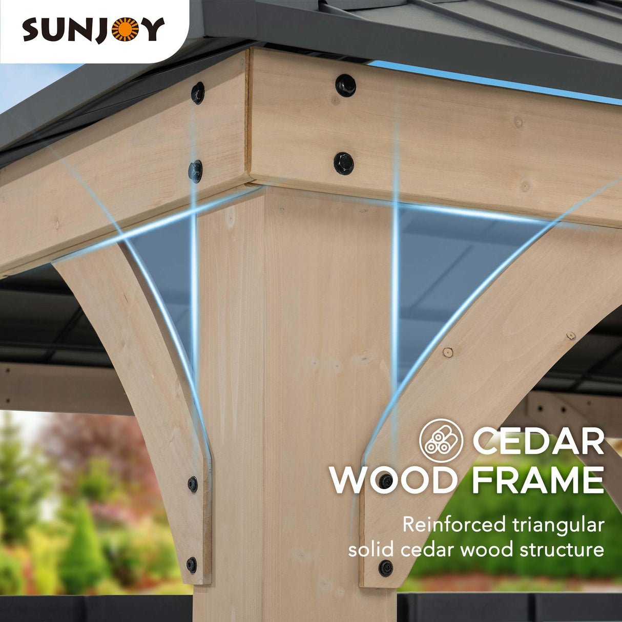 Sunjoy 11 x 11 ft. Hardtop Gazebo Cedar Wood Framed Hot Tub Gazebo with Steel and Polycarbonate Hardtop and bar Shelf, Matte Black by SummerCove SummerCove