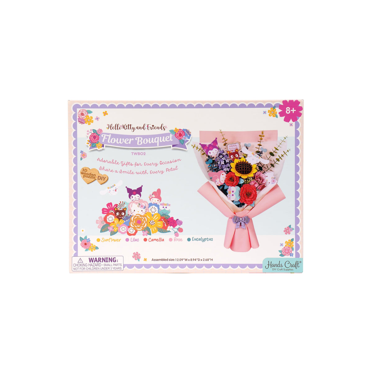 Hands Craft Hello Kitty Bouquet 3D Wooden Puzzle Kit | DIY Floral Model | Arts & Crafts for Adults & Kids | Creative Hobby Kits | Hello Kitty Characters | Wood Building Set | Lovely Gift Hands Craft
