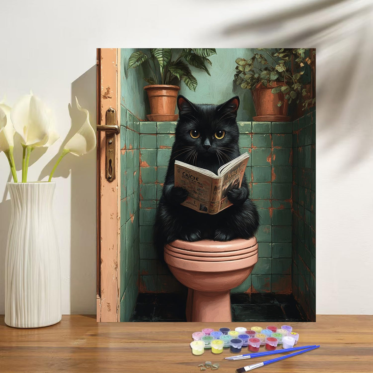 obterie Black Cat Paint by Numbers Kit for Adults Beginner Animals Oil Painting Kit Adult Paint by Number Kits on Canvas DIY Painting for Beginners Art by Numbers for Gifts Home Wall Decor 16x20 Inch obterie