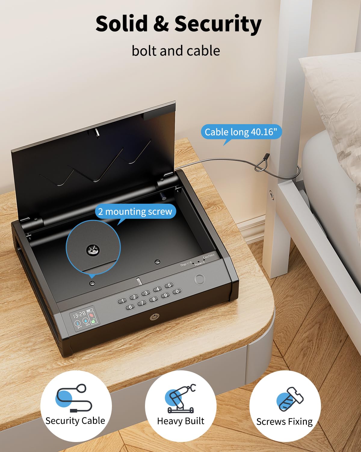 movgul Gun Safes, Biometric Pistol Safe with LCD Display of Temperature Humidity USB Port, Gun Safes 3 Ways Quick Access Fingerprint Handgun Safe for Nightstand Car movgul