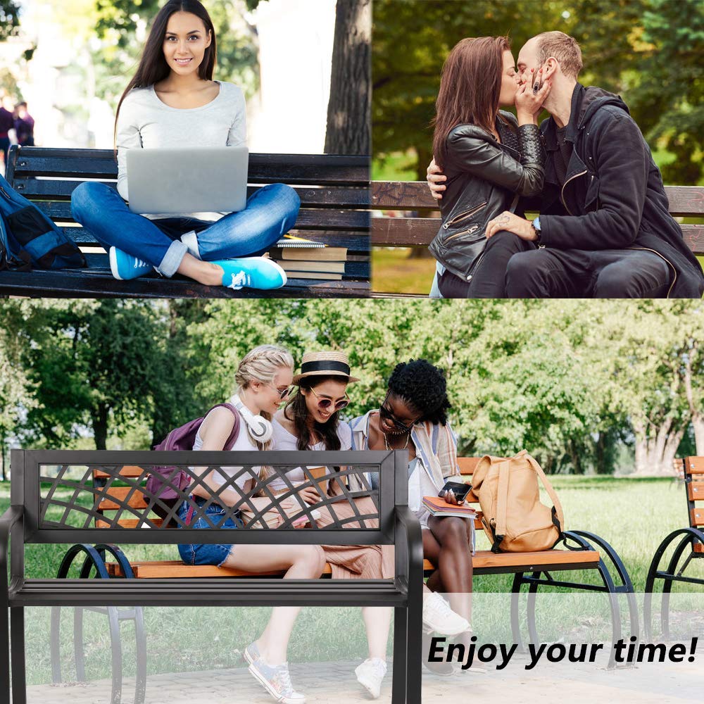 Patio Park Garden Bench Outdoor Metal Benches,400 lbs Cast Iron Steel Frame Chair w/PVC Mesh Pattern - for Park Yard Front Porch Path Yard Lawn Decor Deck Furniture,Black Payhere