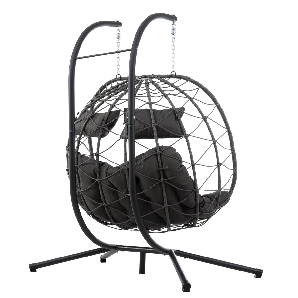 AOPNOMU 2 - Person Hanging Egg Chair with Stand, Steel Frame, for Outdoor & Indoor Use Double Wicker Egg Chair for Patio, Garden, or Balcony Dark Gray AOPNOMU