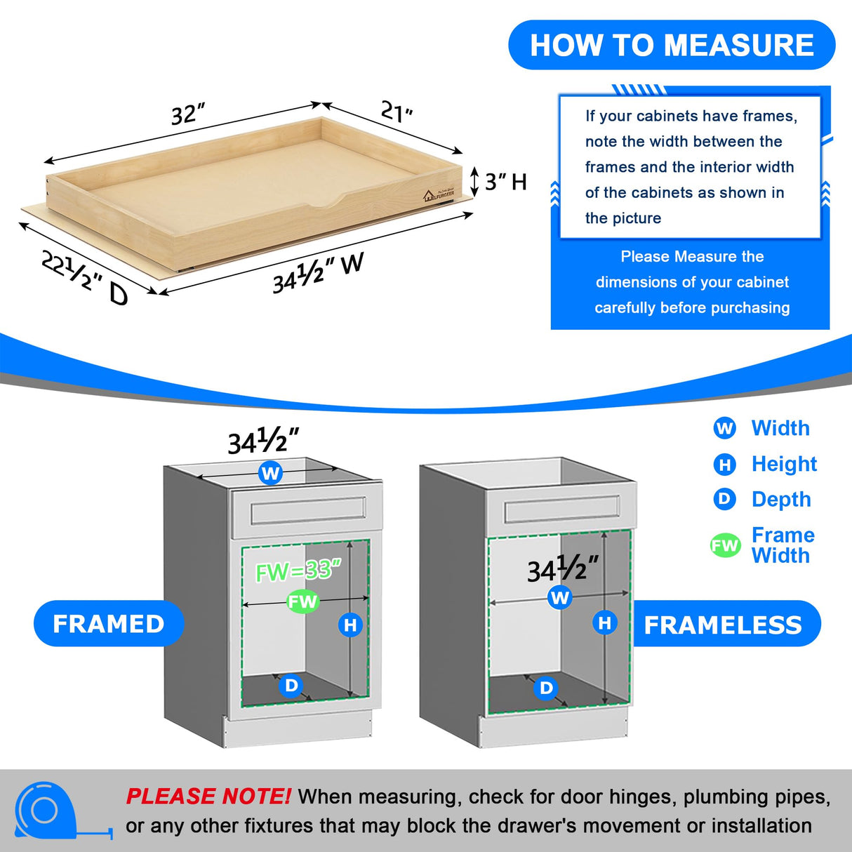 WelFurGeer Soft Close Pull Out Drawers for Cabinets, 32" W x 22" D Pull Out Cabinet Drawer with Heavy Duty Slides, Pull Out Cabinet Organizer, Cabinet Pull Out Shelves, Pull-Out Home Organizers WelFurGeer
