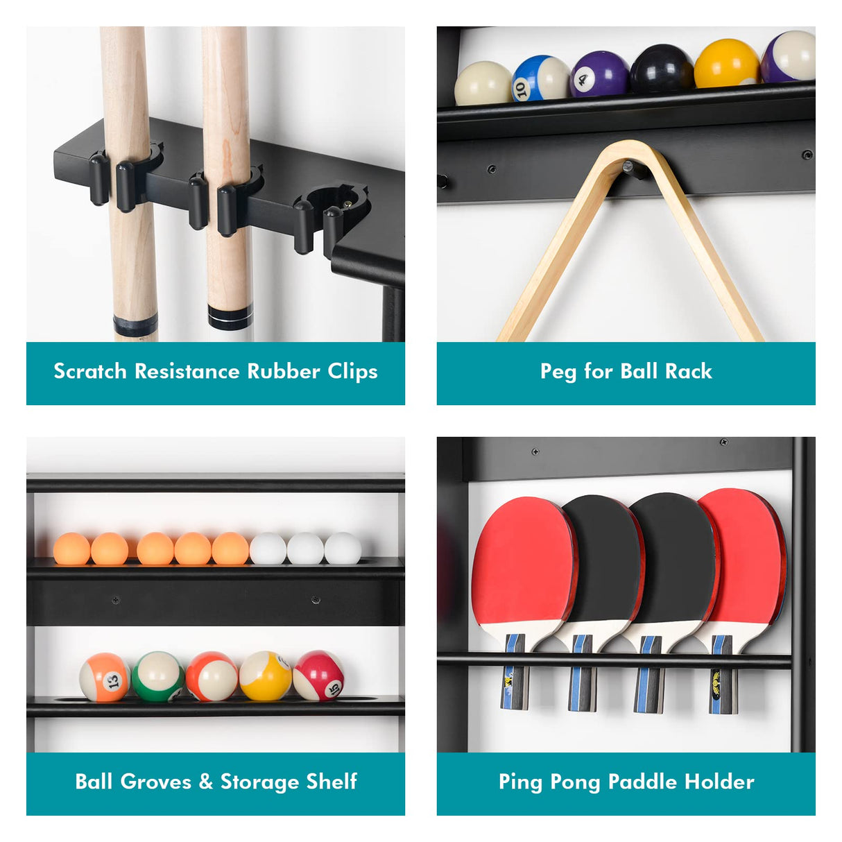 XCSOURCE Pool Stick Holder, 2-IN-1 Pool Cue Rack & Ping Pong Paddle Holder, 100% Solid Pine Wood Wall Mount Holds Billiards and Table Tennis Accessories for Man Cave, Billiard Room, Game Room,Bar Room XCSOURCE