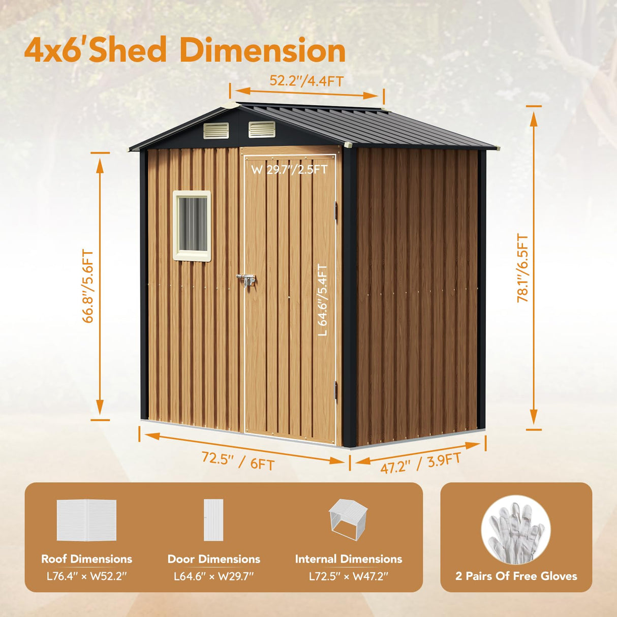 Panovue 6X4FT Garden Storage Shed with Lockable Door,Steel Tool Shed with 1 Clear Window, Anti-Corrosion Metal Shed for Backyard Patio Lawn (Light Wood Grain) Panovue