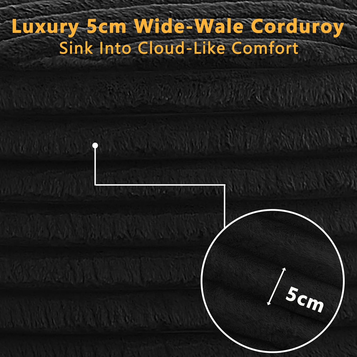 Tabaray 120.9'' Minimalist Curved Sofa, Boneless Modular Sectional Sofa, Cloud Corduroy L-Shaped Couch with Right Chaise, Modern Floor Couches for Living Room, Apartment, No Assembly Required, Black Tabaray