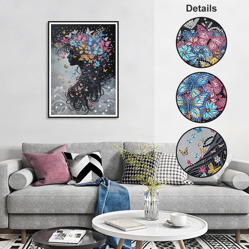 WSLWXSHM 5D Special Shape Diamond Art Kits for Beginners, Diamond Painting Kits for Adults Butterfly Lady, Crystal Rhinestones Diamond Painting for Home Wall Decoration Gift 12×16inch/30×40cm WSLWXSHM