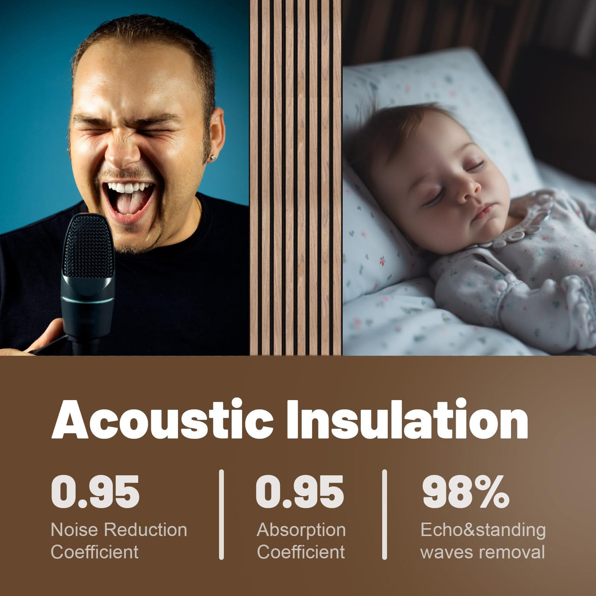 Acoustic Wood Slat Wall Panels, 4-Pack – 23.6 x 23.6 x 0.7 Inches, Sound Absorbing Wood Wall Panels for Stylish Interiors – Covers 15.5 Sq. Ft. (4# Walnut) JUWEI DIRECT