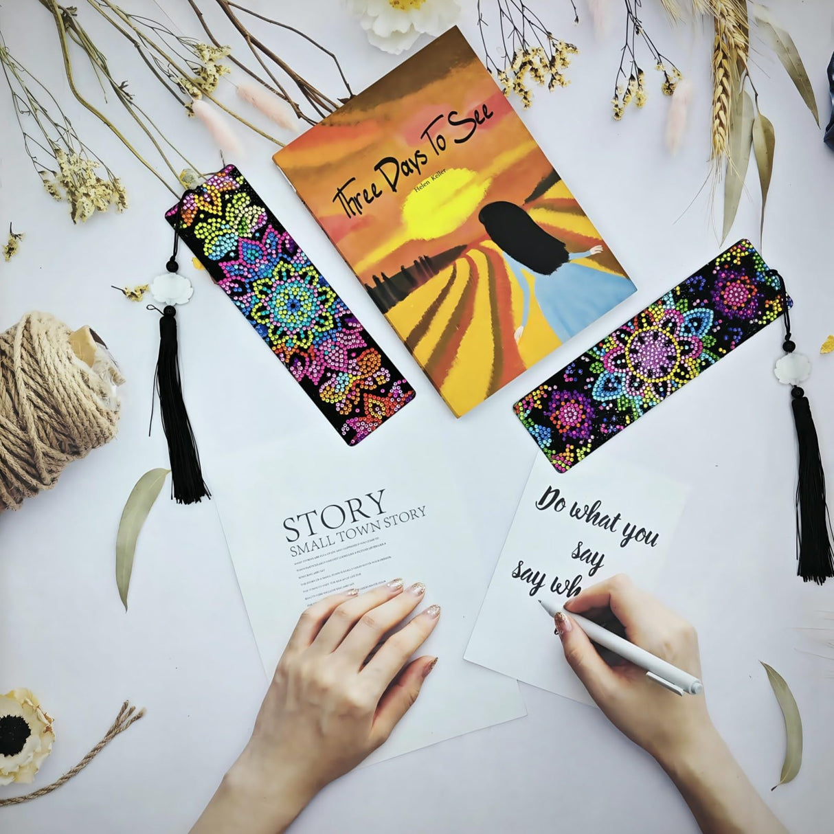 8PCS Mandala Diamond Art Bookmarks for Adults Acrylic Bookmark Kit with Tassel for Book Lovers Gift 5D Diamond Art Book Marks for DIY Making Beginners Arts Craft HAOAD