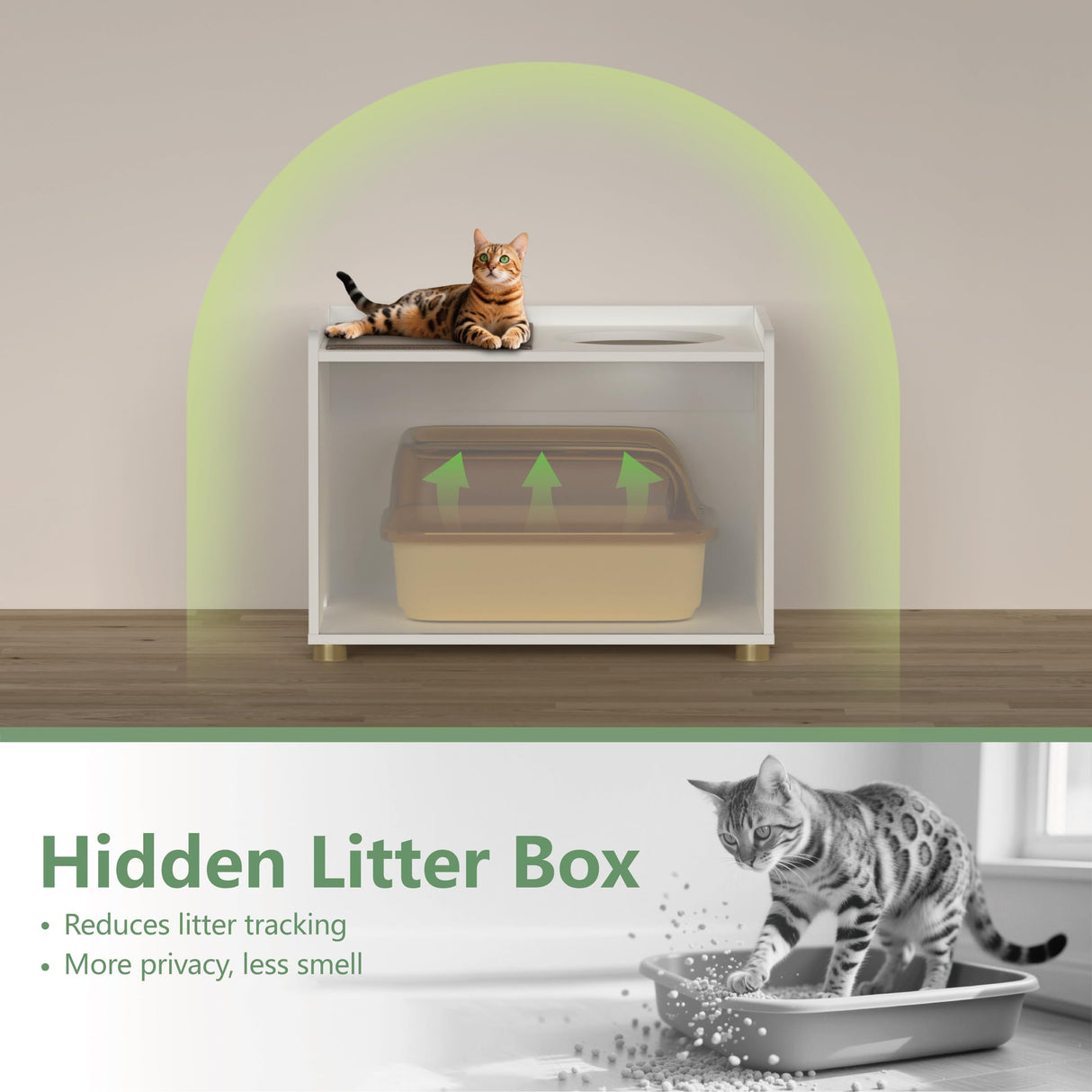 Amunrbrek Top Entry Litter Box Enclosure, Modern Flip Top Litter Box Furniture with Cat Scratch Mat, Side Table (White) amunrbrek