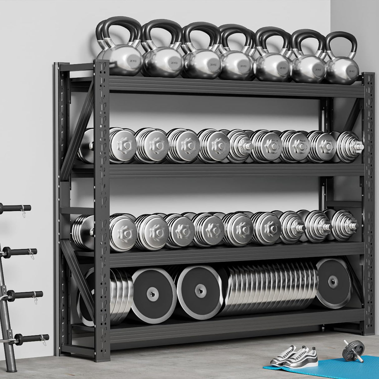 Welfiya 60" W Garage Shelving,4-Tier Heavy Duty Storage Shelves Unit with Adjustable Metal Shelf for Warehouse,Basement,Workshop,4500LBS,60" W x 20" D x 79" H,Black Welfiya