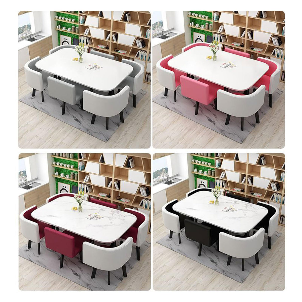 TISTIK Oval Conference Dining Table and 6 Chairs Pu Seat Surface, Wooden Table Top and Metal Frame Business Office Reception Table Set TISTIK