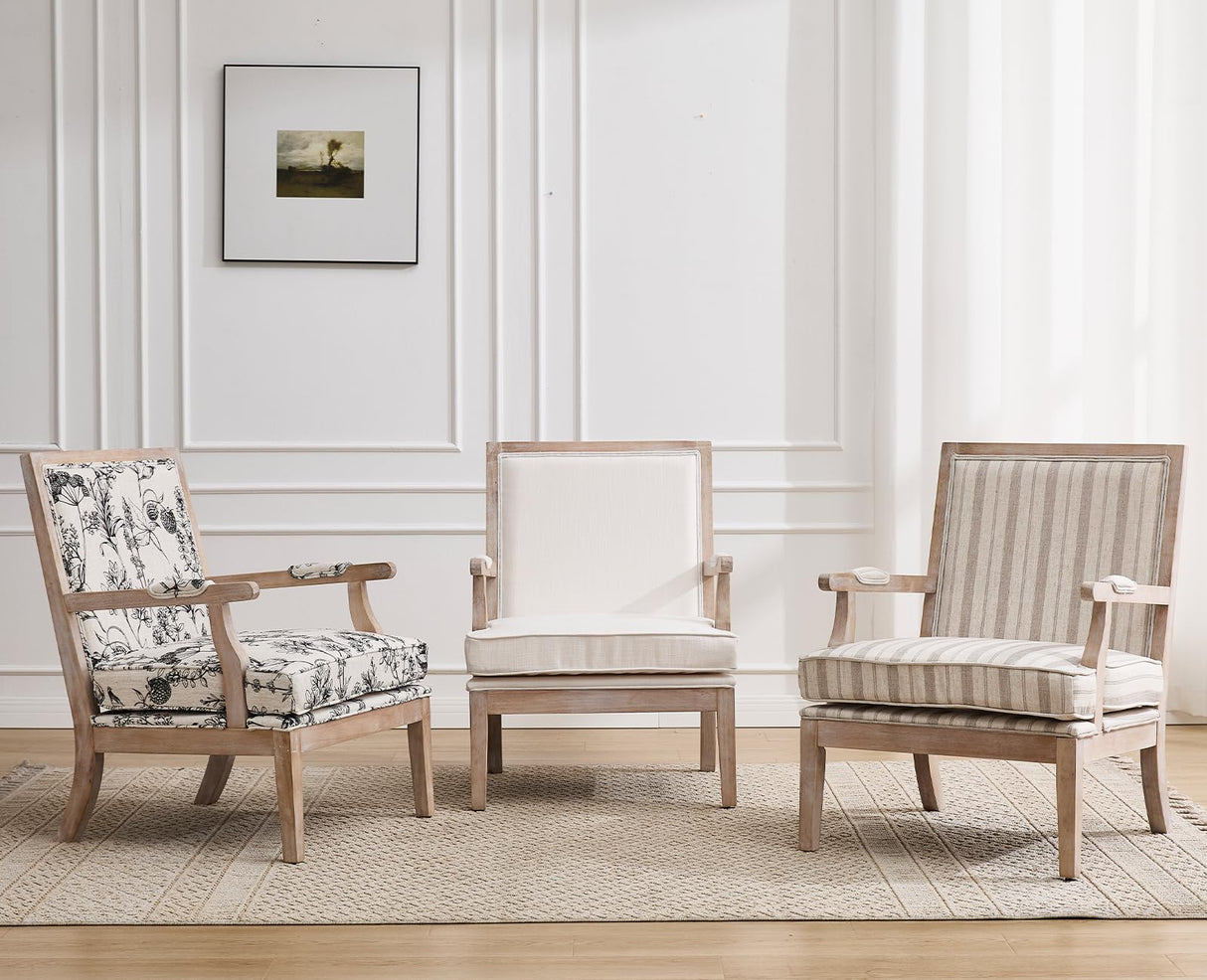 chairus Farmhouse Linen Accent Chair for Living Room, Upholstered Reading Chair with Solid Wood Frame Lounge Arm Chair with High Back for Bedroom, Reception Room, Waiting Room, Beige chairus