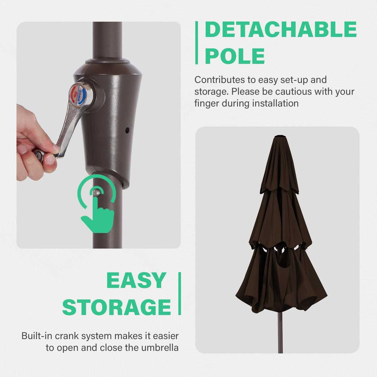 JEAREY 9FT 3 Tier Patio Umbrella Outdoor Market Umbrella Table Umbrellas Sunbrella with Button Tilt and Crank UV Protection Outside Garden Pool Umbrella,Coffee JEAREY