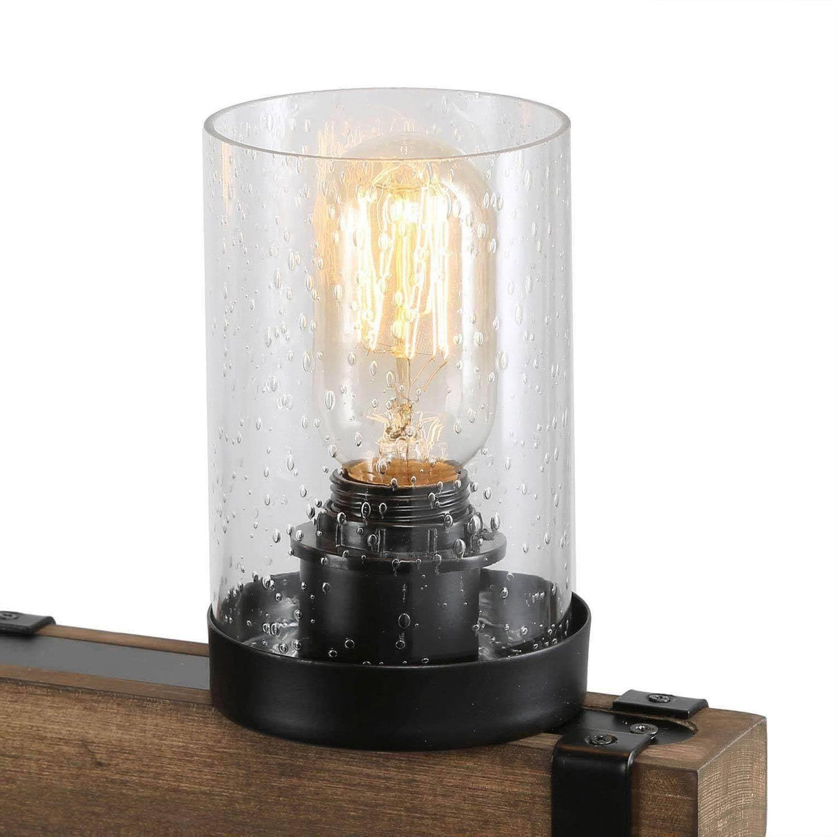 LALUZ 5-Light Kitchen Island Lighting, Farmhouse Wood Linear Dining Room Chandelier Over Table with Seeded Glass Shade, 42.9'' Large Rustic Wooden Chandeliers Light Fixtures for Dining Room LALUZ