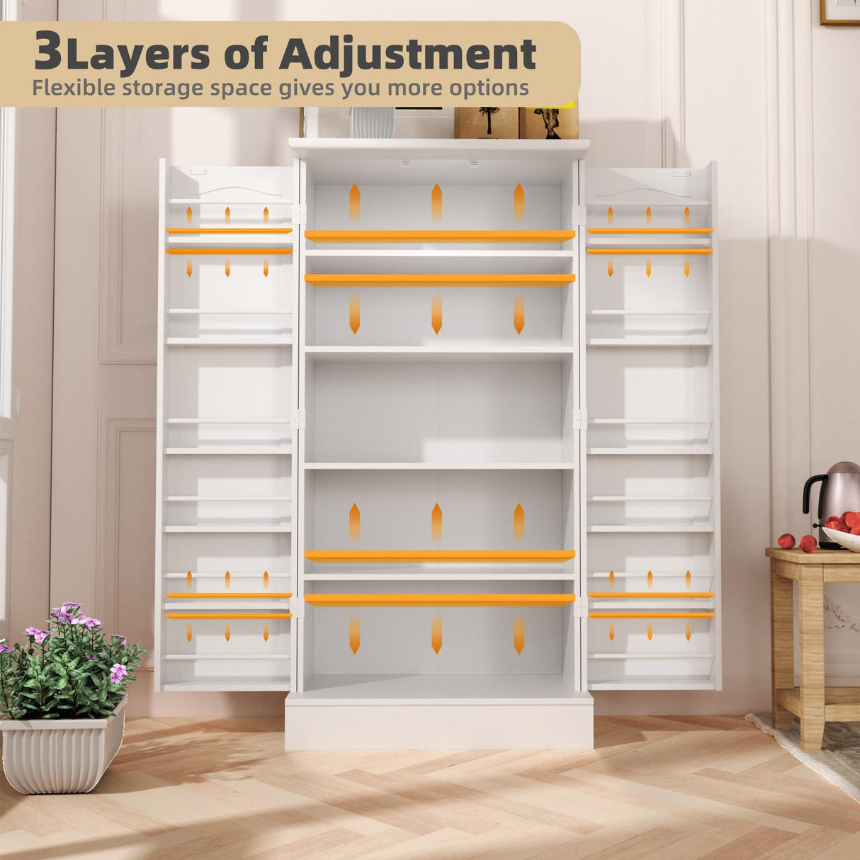 kepptory Kitchen Pantry Cabinet, Pantry Storage Cabinet with Adjustable Shelves and Drawer, Sideboard Buffet Cupboards Storage Shelf for Home Office Use (White, 16" D x 24" W x 47" H) kepptory