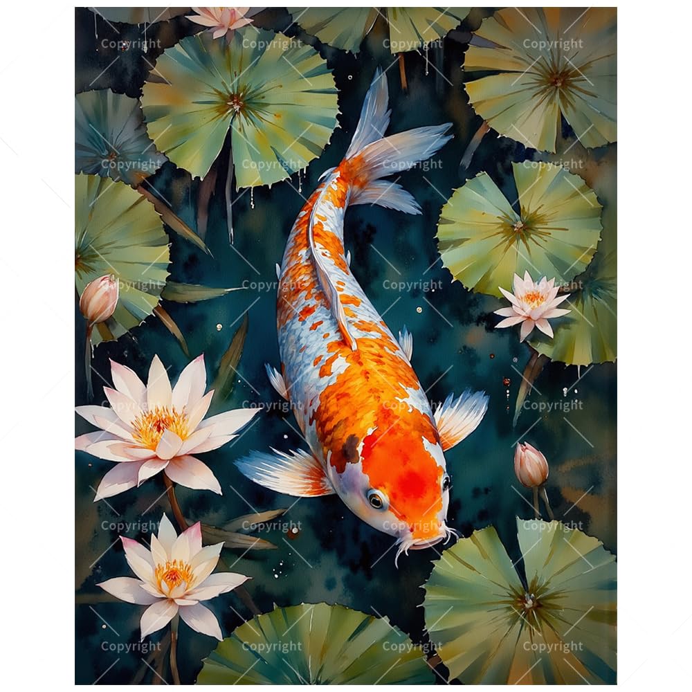 Aquatic Scene Paint by Numbers Kit for Adults - DIY Koi Fish with Lotus Leaves Painting on Canvas 16x20 Inches, Acrylic Paint Set, Suitable for Beginners, Art for Home or Gift TAOPAOLAB