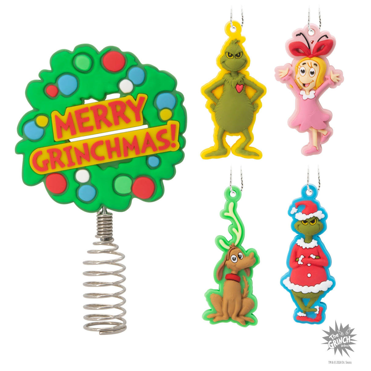 Hallmark Dr. Seuss's How The Grinch Stole Christmas! Mini Christmas Tree Topper and Ornaments, Set of 5 Hallmark