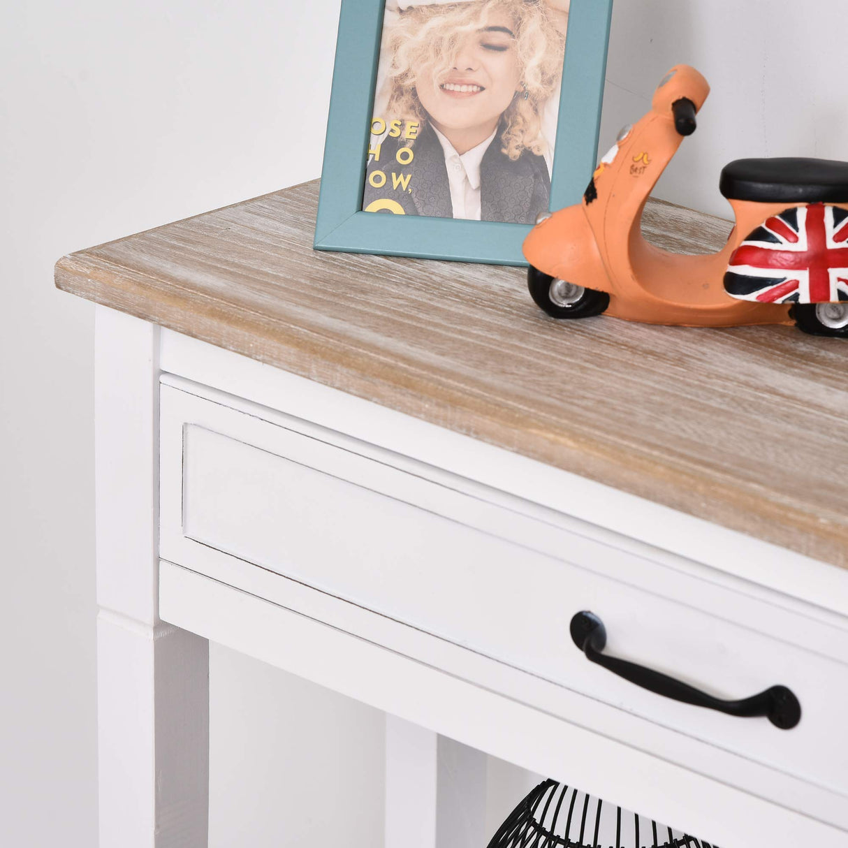 HOMCOM Modern Style Sofa Console Entry Hallway Table with Drawer and Shelves, Sturdy Build, and Large Storage, White HOMCOM