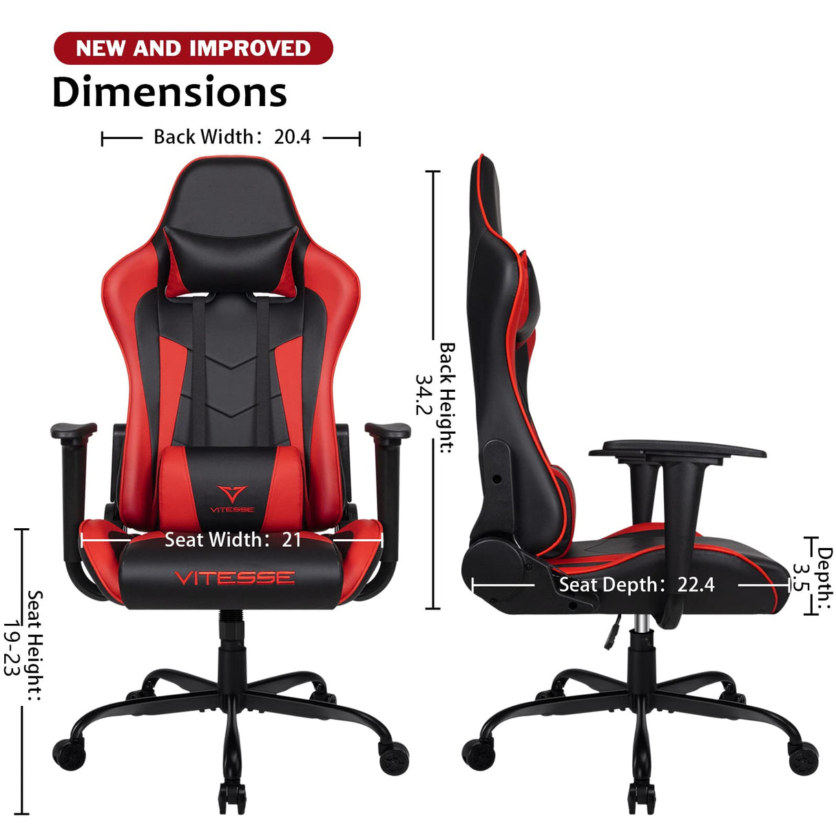 VITESSE Ergonomic Red Gaming Chair for Adults, 330 lbs PC Computer Chair, Racing Office Chair, Silla Gamer Height Adjustable Swivel Chair with Lumbar Support and Headrest… VITESSE