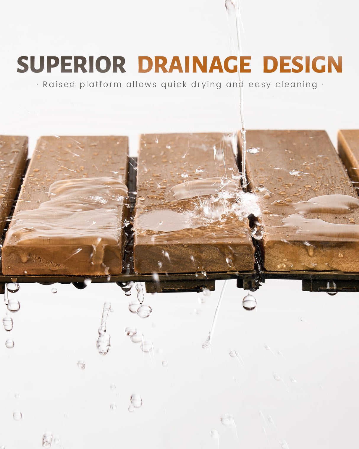 Upolana 9 PCS Interlocking Deck Tiles 12" x 12", 6 Slats Outdoor Flooring Acacia Wood Patio Tiles, Waterproof Patio Flooring Decking for Balcony Backyard, Indoor and Outdoor Use Upolana