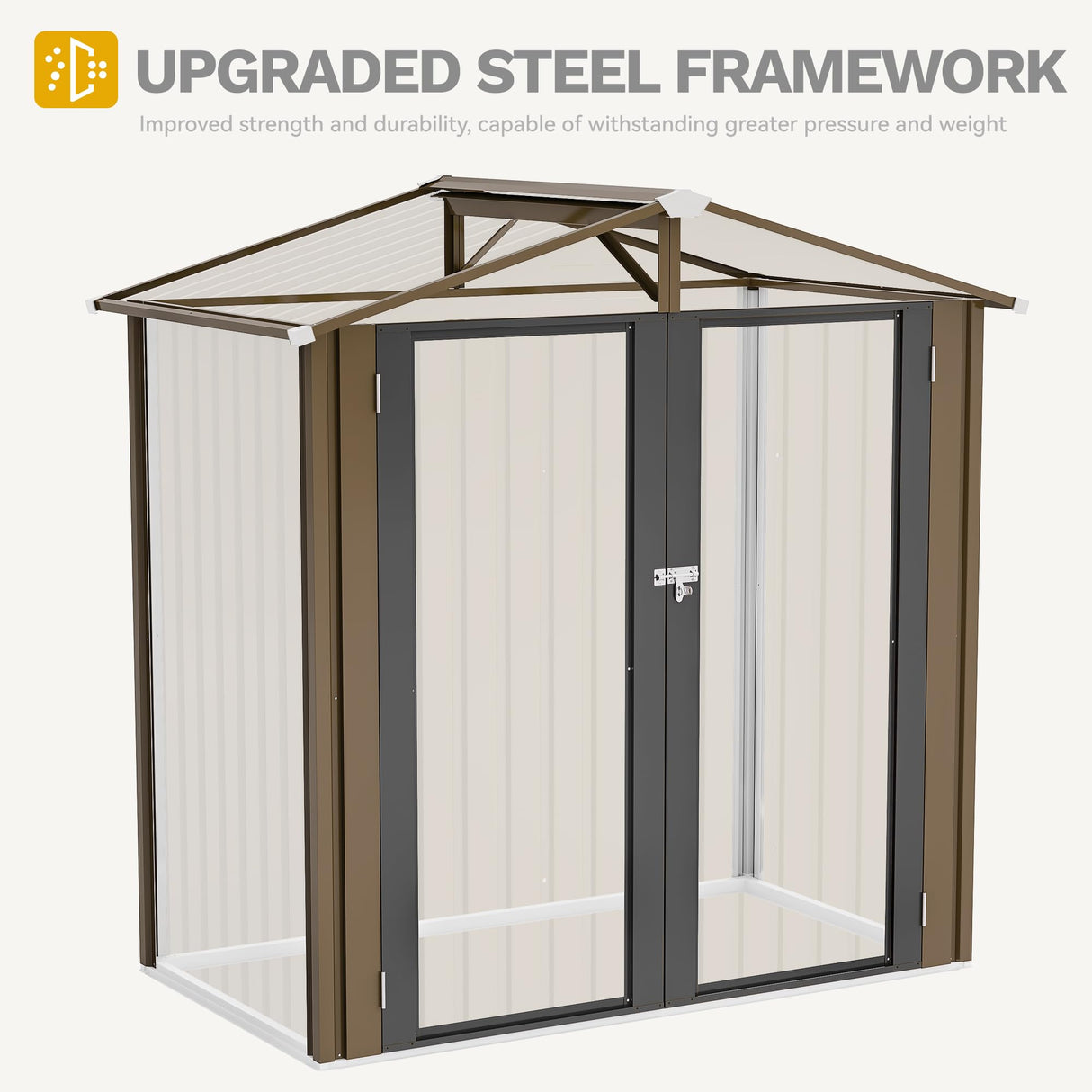 DWVO 6x4ft Metal Outdoor Storage Shed, Waterproof Tool Shed Heavy-Duty Storage Unit with Lockable Door and Vents, Ideal for Bicycles, Tools, Lawnmowers, Backyards, Patios, Lawns - Brown DWVO