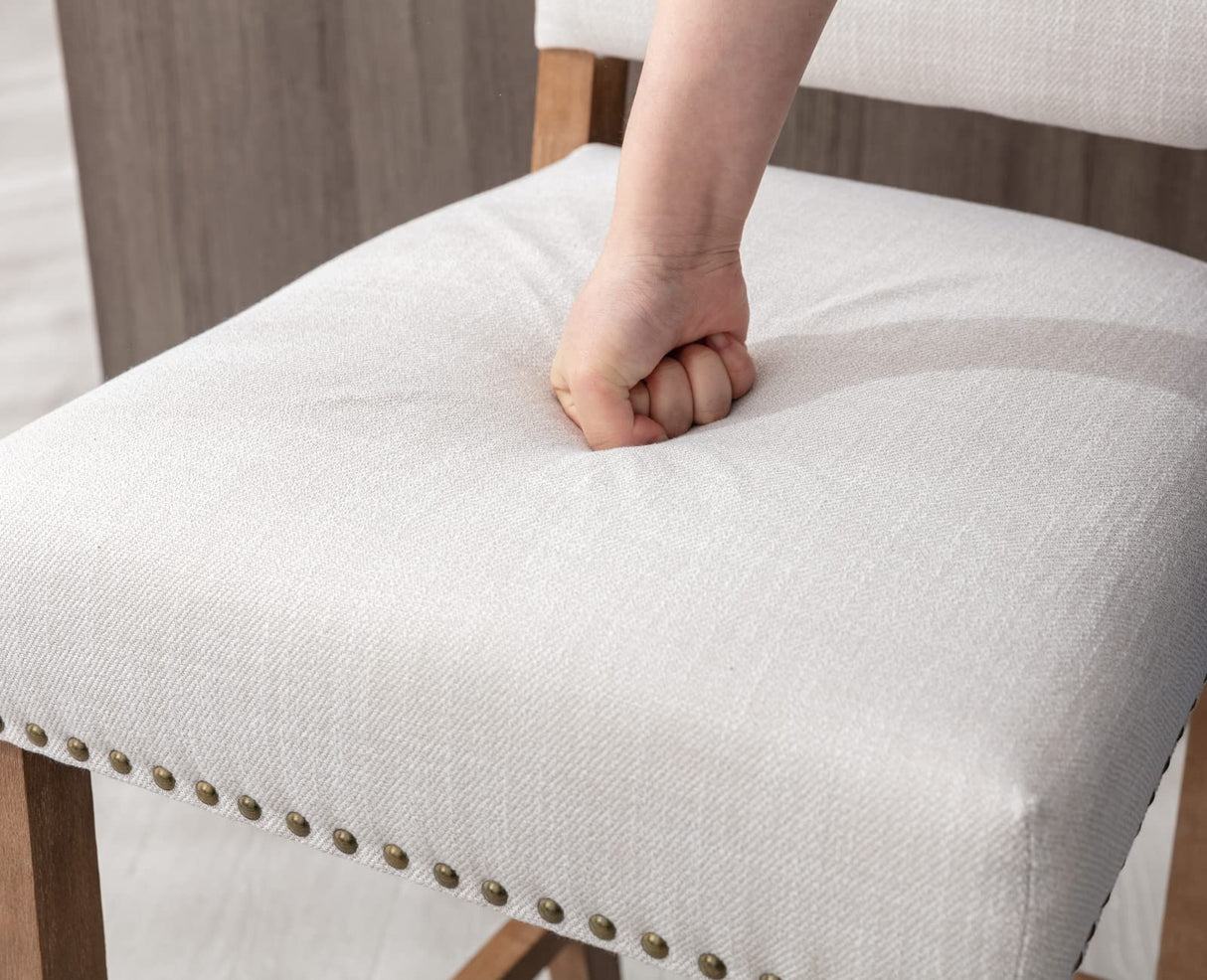 CIMOTA Counter Height Bar Stools Set of 2 Farmhouse Bar Chairs Mid Century Counter Stools Barstools with Back Kitchen Stools with Wood Legs for Island/Pub/Dining Room, Linen Beige, 26 Inch CIMOTA