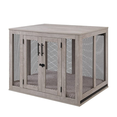 unipaws Large Dog Crate Furniture, Wooden Dog Kennel for Large Breed, Indoor Decorative Wood Dog Cage, Inside Side End Table Crate with Tray and Dog Bed, Dog Enclosure, for Dogs Up to 70 lbs
