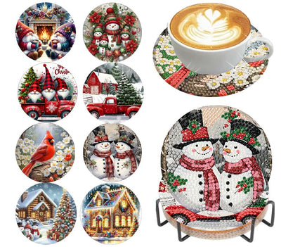 8 Pieces Christmas Diamond Art Coasters Kit, Christmas Diamond Painting Coasters, Diamonds Art Painting Kits, 5D DIY Full Drill Diamonds Arts Kits for Adults Gift & Home Decor