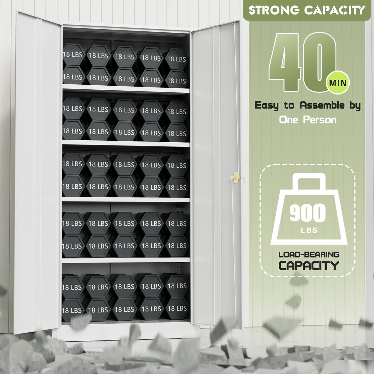 Oakcloud Metal Storage Cabinet Tool Organizer, 72" Lockable Garage Storage Tool Cabinets with 2 Doors and 4 Adjustable Shelves, Locking File Cabinet for Office, Home, School (72“ Standard-White) Oakcloud