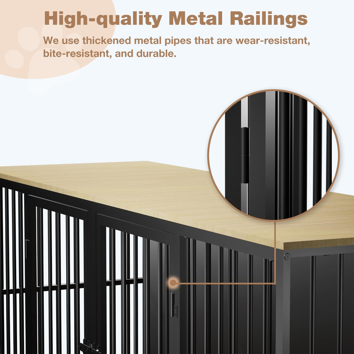 EBE Dog Crate Furniture, 71.6'' Metal Steel Frame Double Dog Kennel with 2 Rooms and Removable Divider, Heavy Duty Dog Crate Table Indoor TV Stand for Small Medium Large Dogs Black EBE