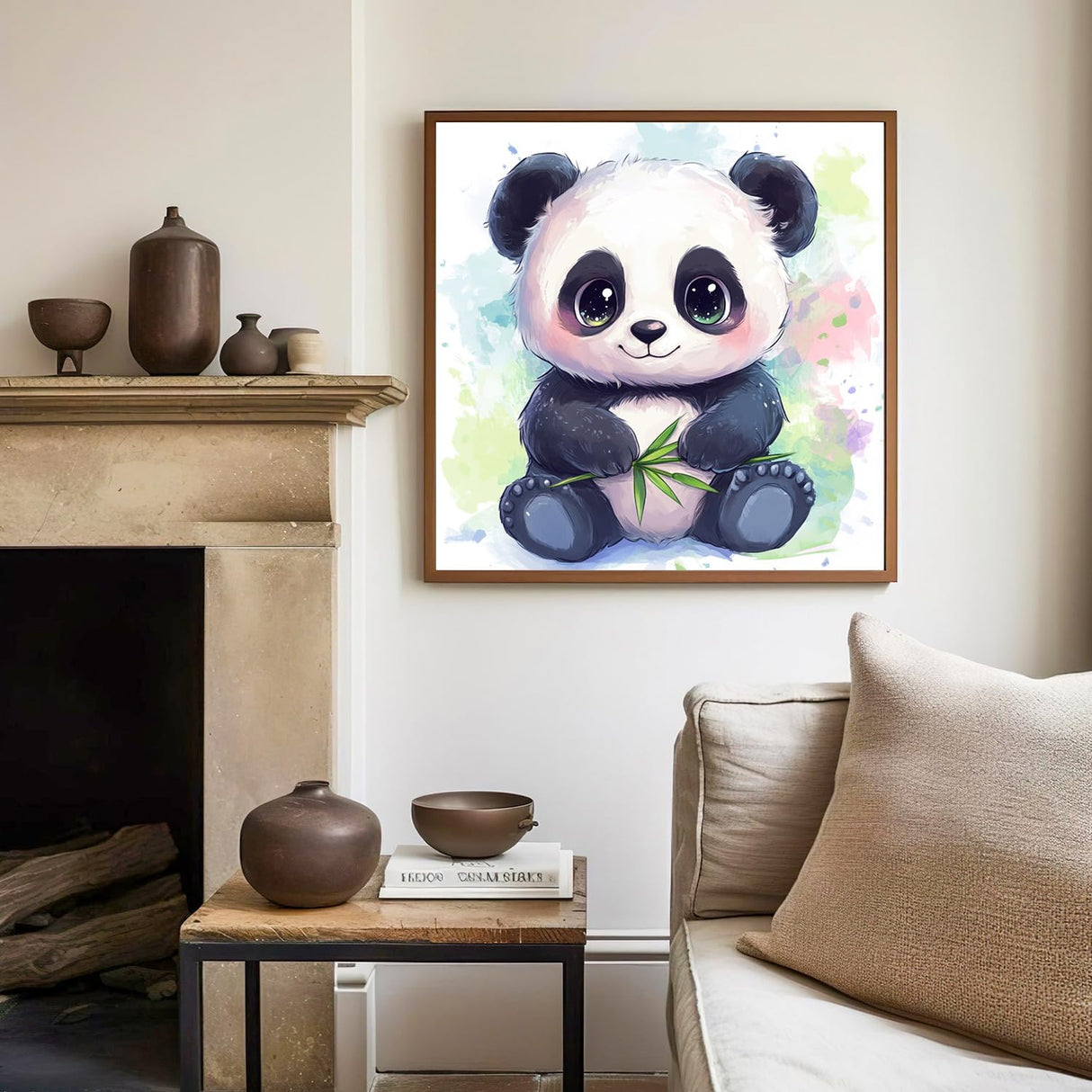 Mandun Paint by Numbers Kit for Kids with Frame, Panda Paint by Numbers for Kids Ages 4-8-12, DIY Panda Acrylic Oil Painting for Home Wall Art Decor Gift 7.8x7.8 inch (with Frame Easel) Mandun