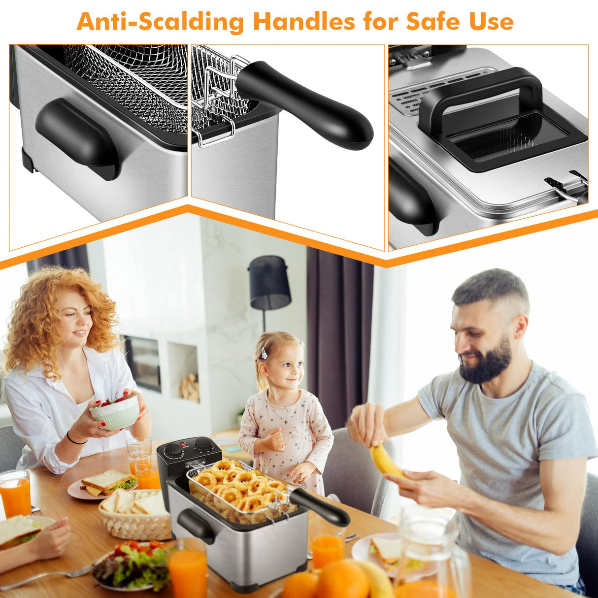 COSTWAY Deep Fryer with Basket, 3.2Qt Stainless Steel Electric Oil Fryer w/Adjustable Temperature, Timer, Lid with View Window, Professional Style, Deep Fryer Pot for Home Use, French Fries, Chicken COSTWAY