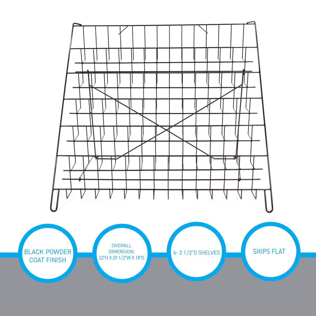 SSWBasics 6-Tier Black Wire Countertop Rack - 22"H x 29½”W x 18"D - Magazine Display Stand - Tabletop Book Display for Comics, Brochures, Cards, and Literature - Sleek, Sturdy, Collapsible Countertop SSWBasics