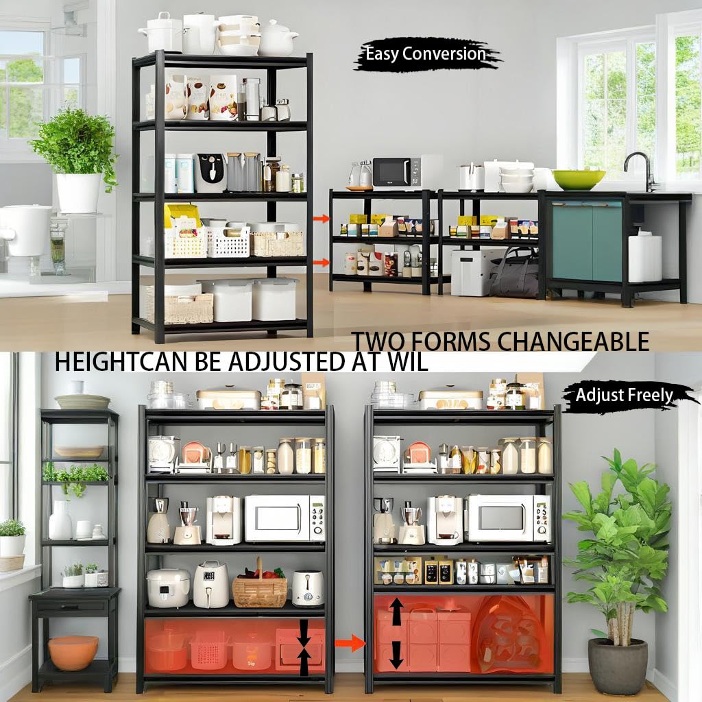 Darubtes Storage Shelving Unit Height Adjustable Heavy Duty Garage Shelves Metal Organizer Utility Rack 3200LBS for Kitchen,Plants,Books,Clothes Storage Black 83" H x 55" W x 23.2" D 5-Tier Darubtes