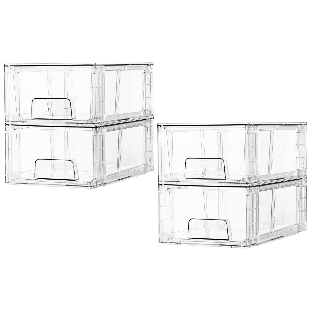 4 Pack Stackable Storage Drawers,Clear Acrylic Drawer Organizers with Handles, Easily Assemble for Fridge, Bathroom,Kitchen Undersink,Cabinet,Pantry Organization and Storage Vtopmart