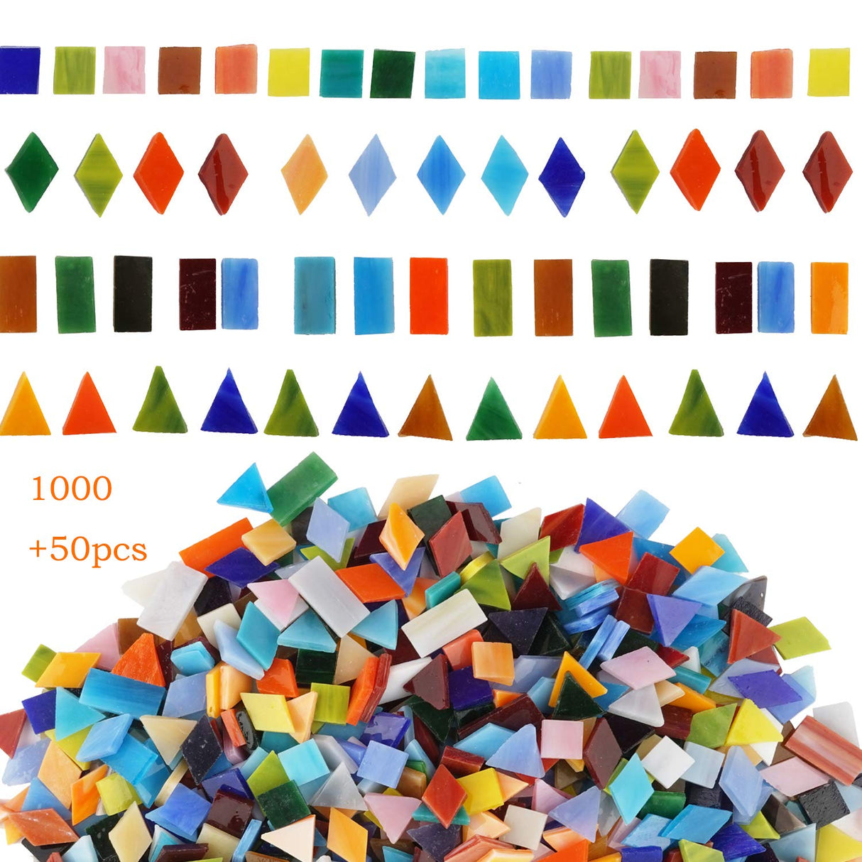 Lanyani 1050 Pieces Mixed Shapes Glass Mosaic Tiles for Crafts, Colorful Stained Glass Pieces for Mosaic Projects Lanyani