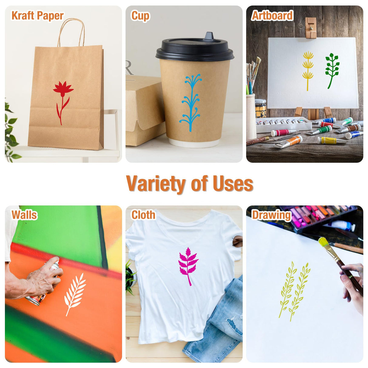 OPUHOHR 60PCS Flower Leaf Stencils for Crafts, Small Painting Stencils, Floral Templates for Wall Card Rockwood Signs Coasters Canvas Home Decor OPUHOHR