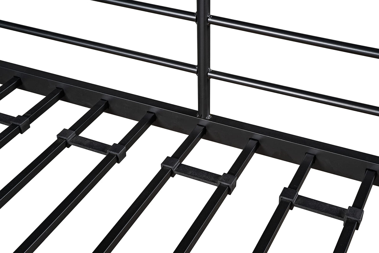 LINKHOO Twin Size Loft Bed with Table & Shelves, Heavy-Duty Metal Bed Frame with 2 Side Ladders, Safety Guardrail for Guest Room, Bedroom, No Box Spring Needed, Black LINKHOO