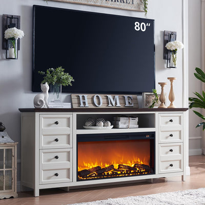 IFGET Fireplace TV Stand for TVs up to 80 Inches with 36" Electric Fireplace, 31" Farmhouse Tall Entertainment Center w/Drawer & Adjustable Shelves, Large Media Console for Living Room, 70inch White