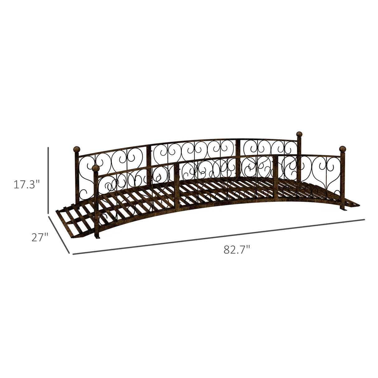 Outsunny 7' Metal Arch Garden Bridge with Safety Siderails, Decorative Arc Footbridge with Delicate Scrollwork S Motifs for Backyard Creek, Stream, Fish Pond, Bronze Outsunny