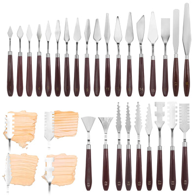 MBAIYO 27 Pcs Palette Knife Set, Stainless Steel Painting Knife Set Wood Handle Palette Knives Paint Spatula Pallet Knives for Acrylic Paint Tools for Canvas Oil Painting Mixing and Texturing